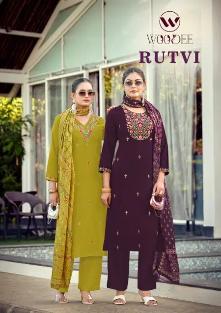 Rutvi By Woodee Rayon Kurti With Bottom Dupatta
